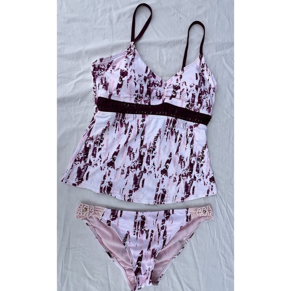 Ambrielle Bikini Swimsuit Tankini Wireless M 2piece Pink Burgundy Lacey Babydoll